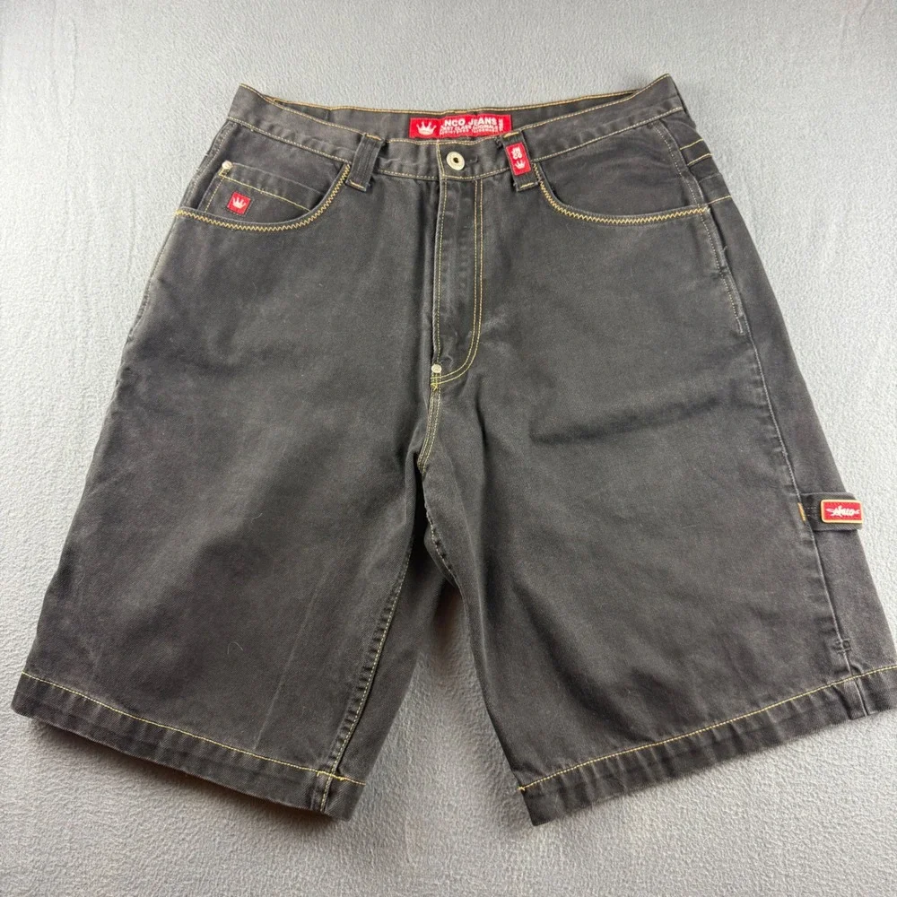 JNCO 8 Ball Jorts Men's 36 Black Skull Y2K Vintage Baggy Jean Shorts Embroidered